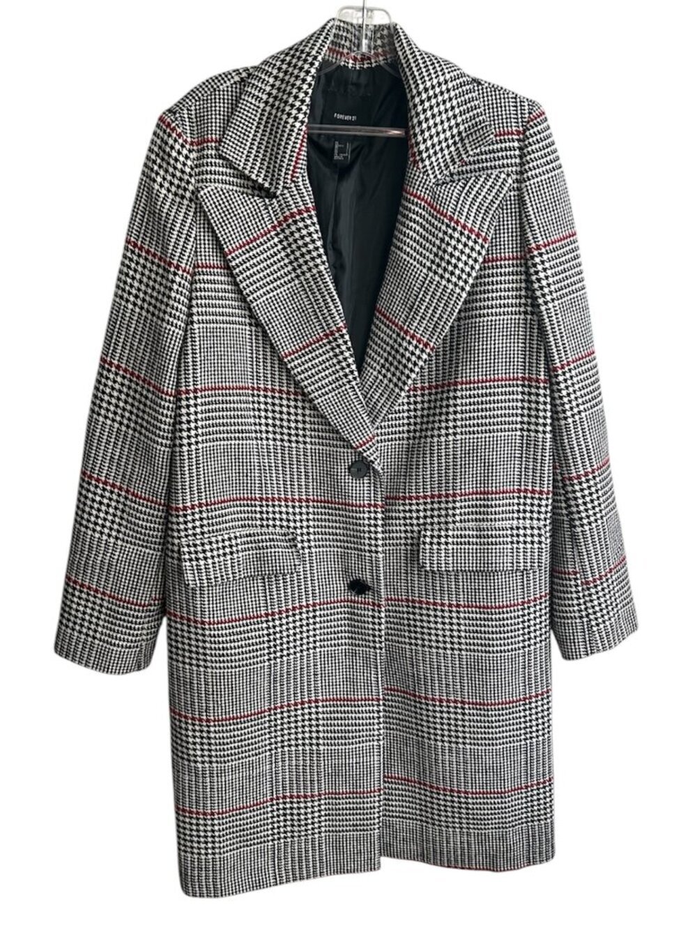 FOREVER 21 Houndstooth Long Lightweight Coat US L
